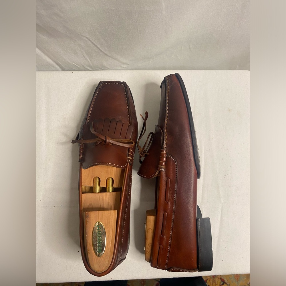 Santoni square toe Brown Leather Loafer Men’s 11 D - Picture 6 of 10